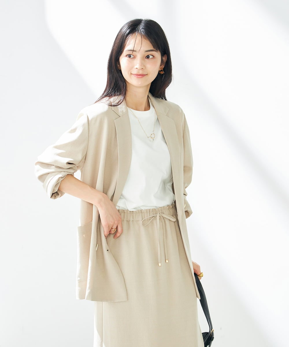 K2JGA07109 a.v.v(アー・ヴェ・ヴェ) 【接触冷感/UVカット/イージーケア/雑誌InRed(宝島社)5月号掲載】麻調Wブレストジャケット ネイビー