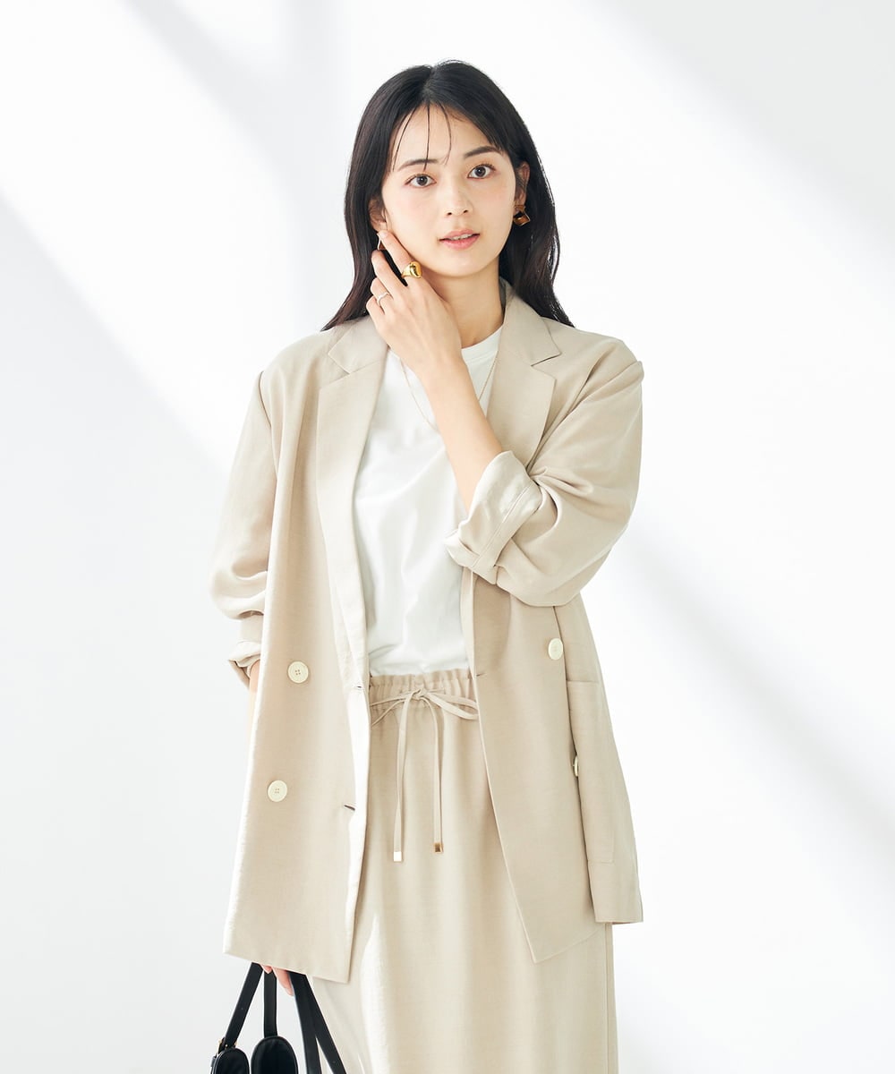 K2JGA07109 a.v.v(アー・ヴェ・ヴェ) 【接触冷感/UVカット/イージーケア/雑誌InRed(宝島社)5月号掲載】麻調Wブレストジャケット ネイビー