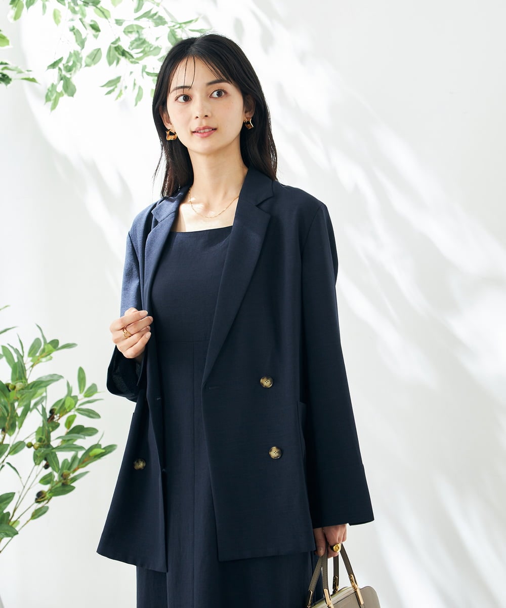 K2JGA07109 a.v.v 【接触冷感/UVカット/イージーケア/雑誌InRed(宝島社)5月号掲載】麻調Wブレストジャケット