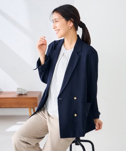 K2JGD05109 a.v.v 【接触冷感/UVカット/雑誌InRed(宝島社)5月号掲載】リネンライクダブルブレストジャケット【セットアップ対応/アンチピリング】