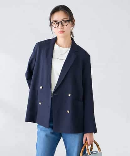 K2JGD05109 a.v.v 【接触冷感/UVカット】リネンライクダブルブレストジャケット【セットアップ対応/アンチピリング】