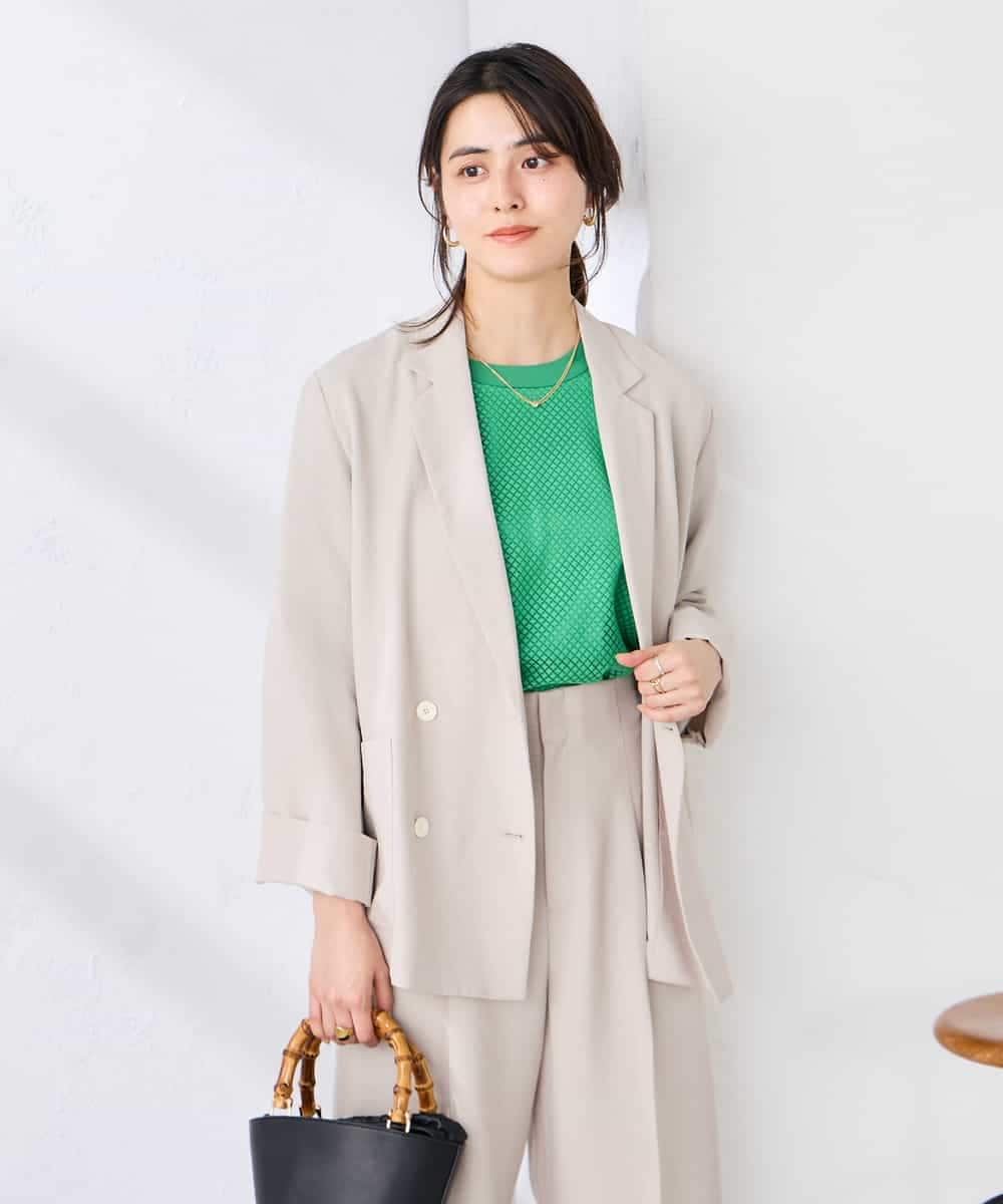 K2JGD05109 a.v.v 【接触冷感/UVカット/雑誌InRed(宝島社)5月号掲載】リネンライクダブルブレストジャケット【セットアップ対応/アンチピリング】