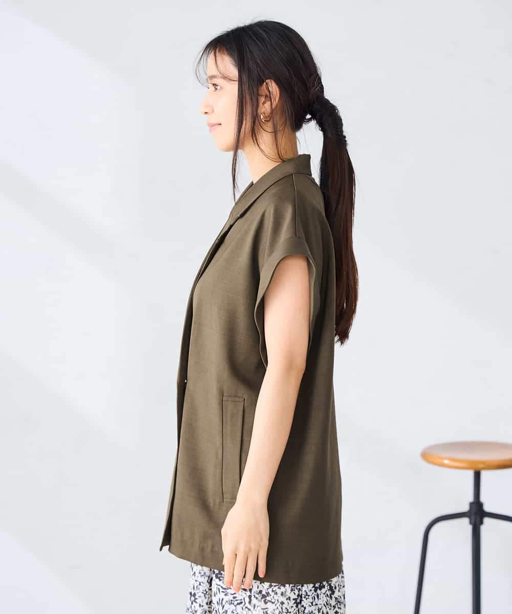 K2JHD21089 a.v.v(アー・ヴェ・ヴェ) 【ストレッチ/洗える】フレンチスリーブジレジャケット ベージュ
