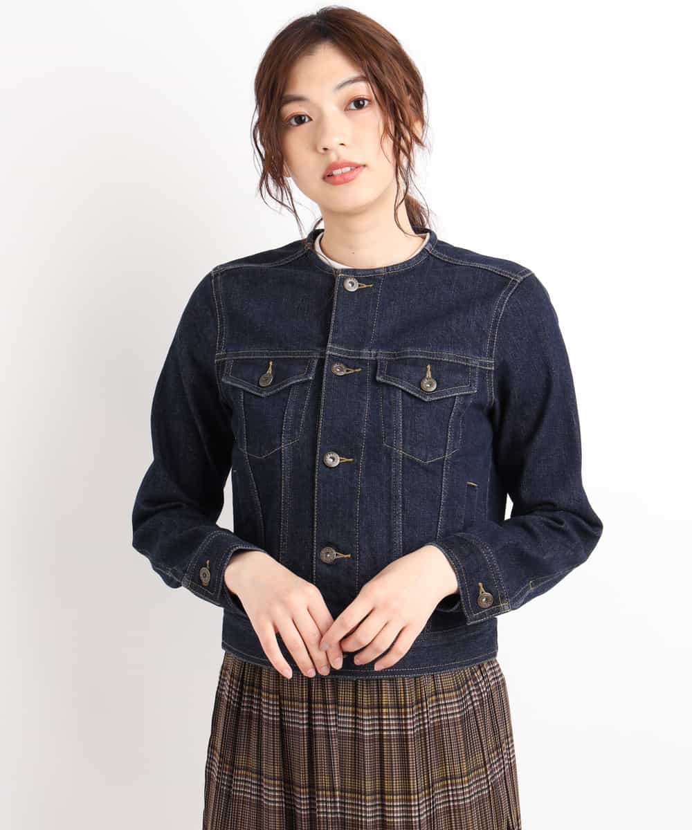 K2JJG16089 a.v.v(アー・ヴェ・ヴェ) ノーカラーデニムジャケット ネイビー