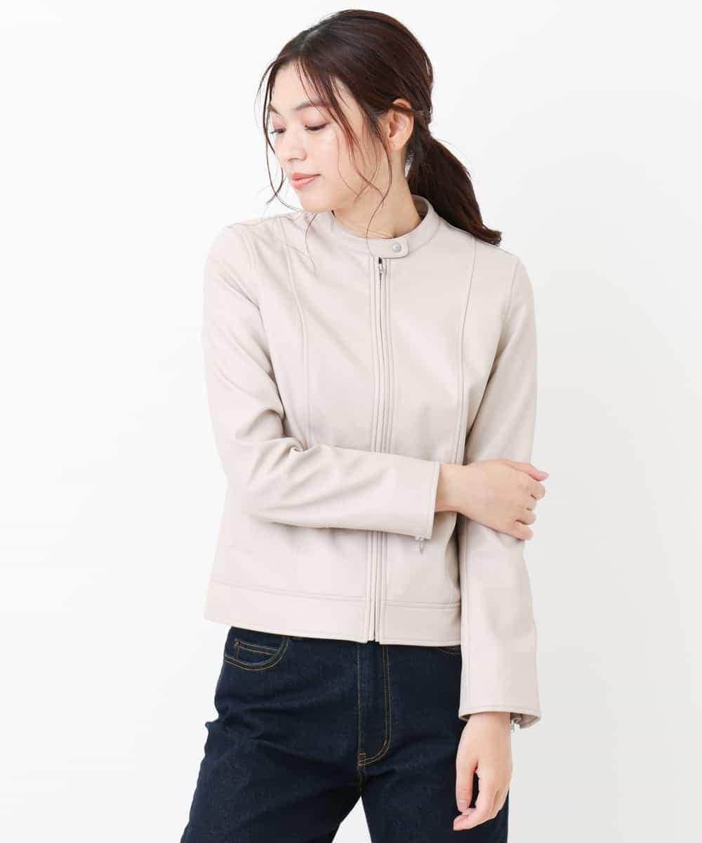 K2JJJ08079 a.v.v(アー・ヴェ・ヴェ) フェイクレザーノーカラージャケット ベージュ