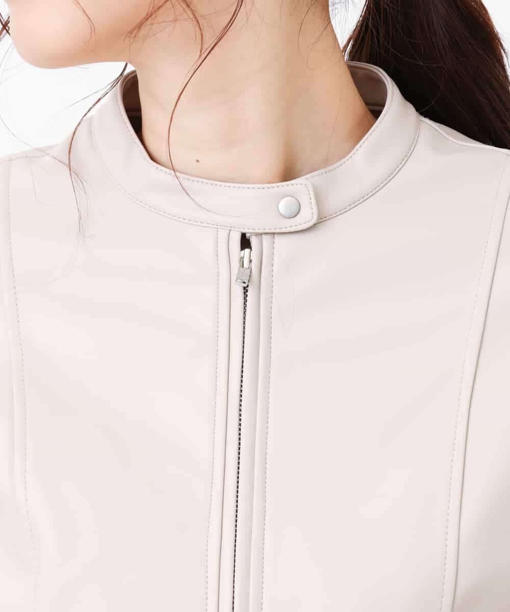 K2JJJ08079 a.v.v(アー・ヴェ・ヴェ) フェイクレザーノーカラージャケット ベージュ