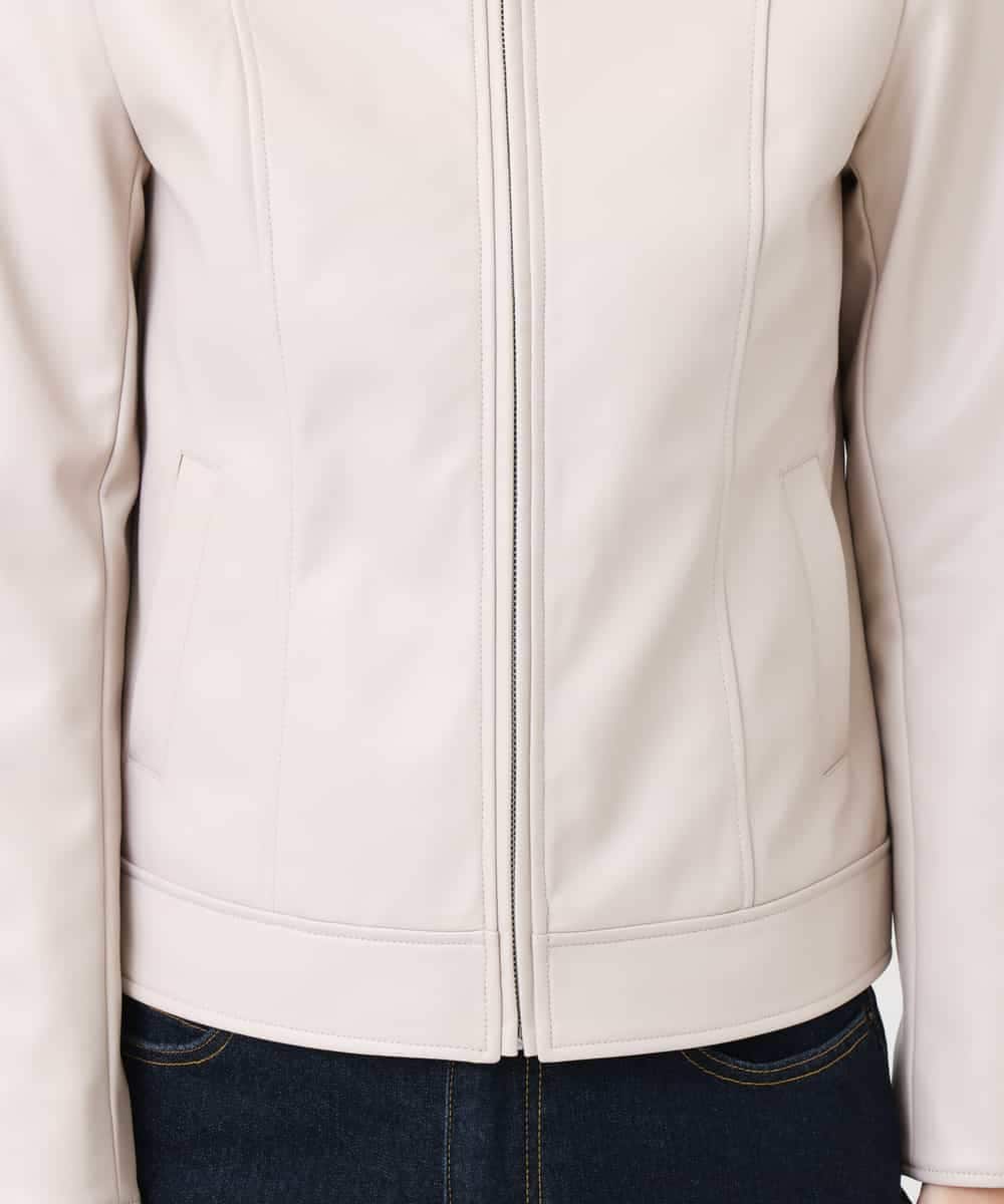 K2JJJ08079 a.v.v(アー・ヴェ・ヴェ) フェイクレザーノーカラージャケット ベージュ