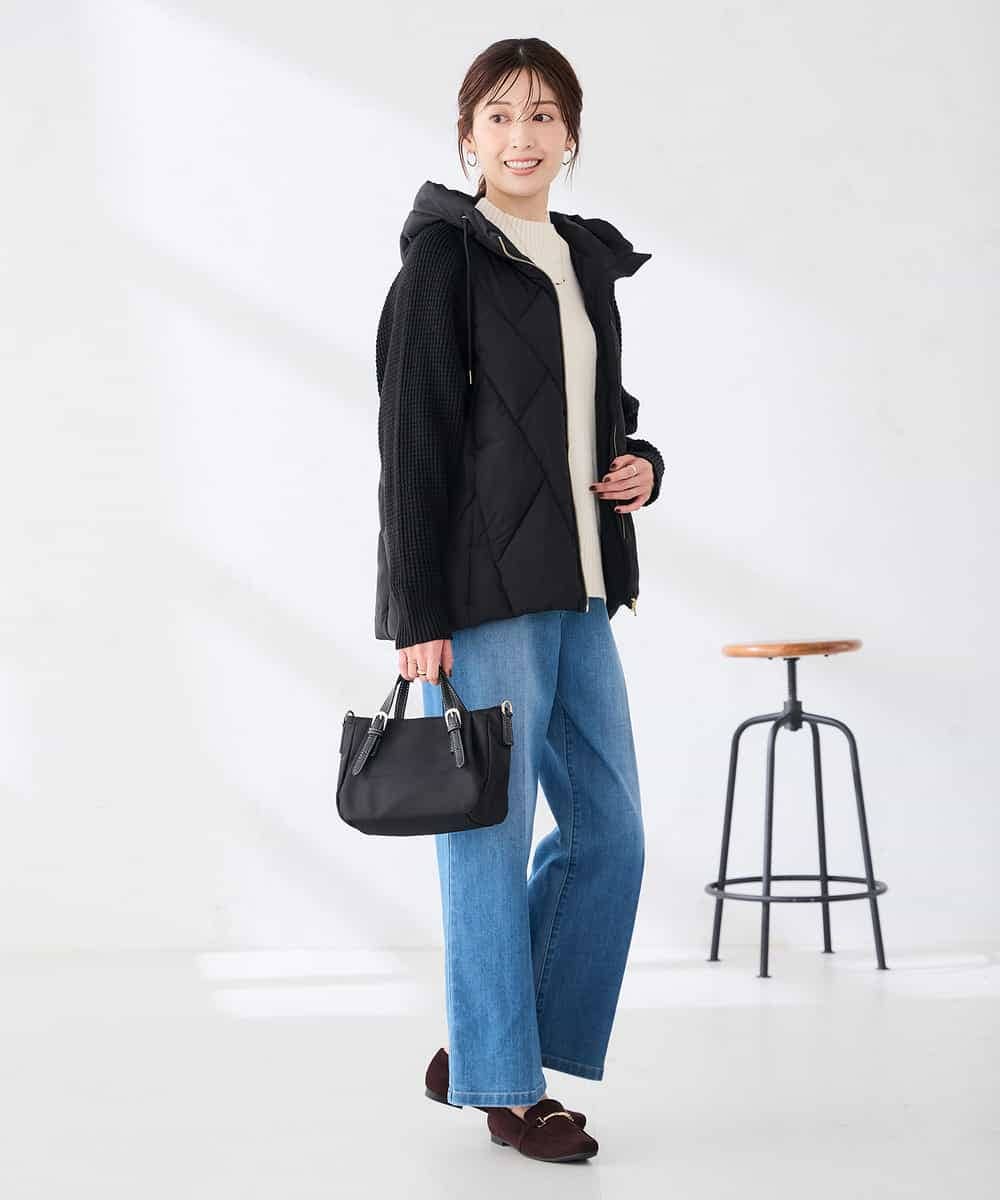 K2JKD04139 a.v.v(アー・ヴェ・ヴェ) 袖ニットドッキング キルト中綿 ブルゾン【Sorona（ソロナ）中綿】 アイボリー