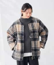 K2JLD35089 a.v.v(アー・ヴェ・ヴェ) チェック ブークレ ジャケット カーキ