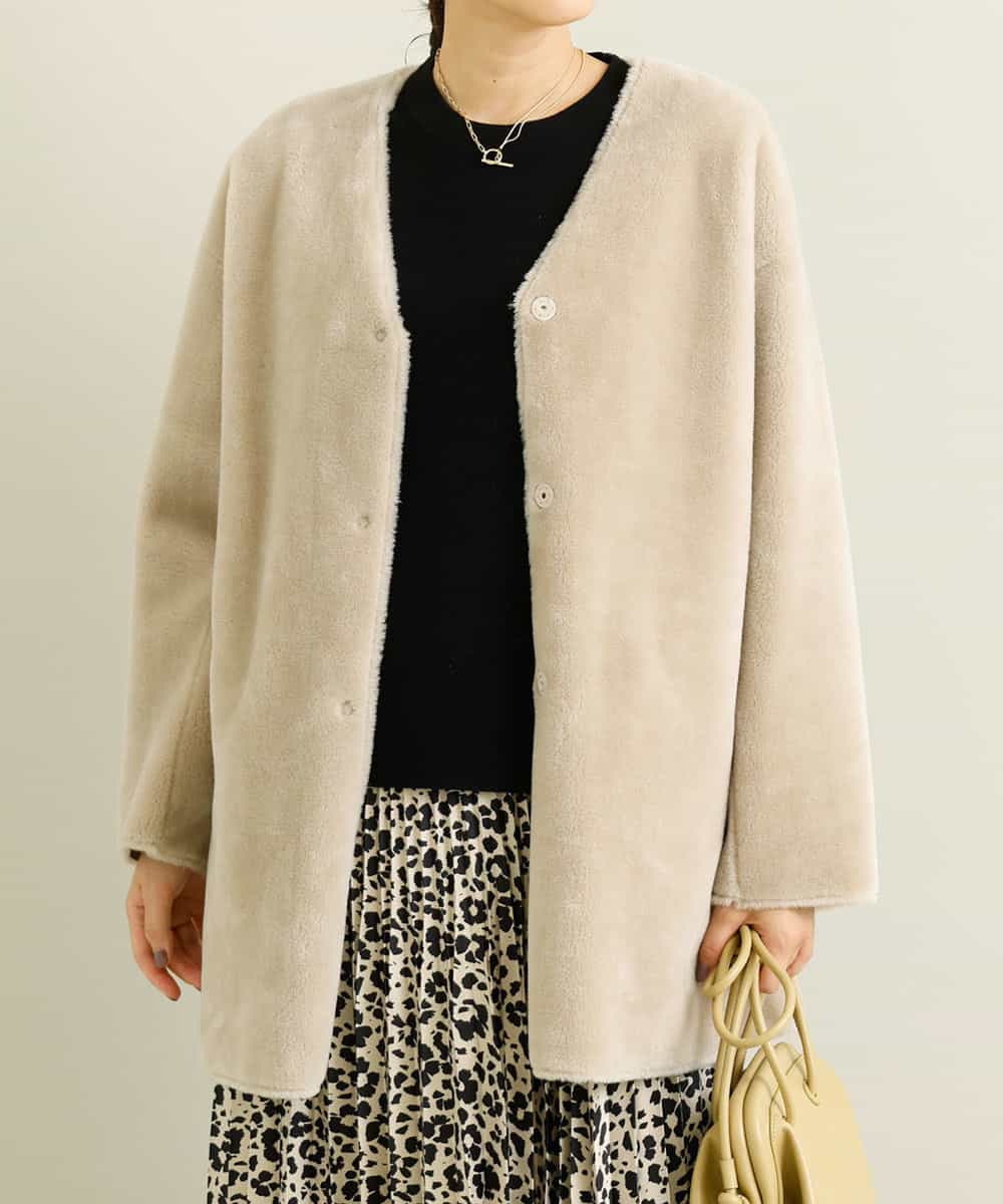 フェイクファームートンノーカラーミディコート ノーカラーコート A V V アー ヴェ ヴェ イトキンオンラインストア