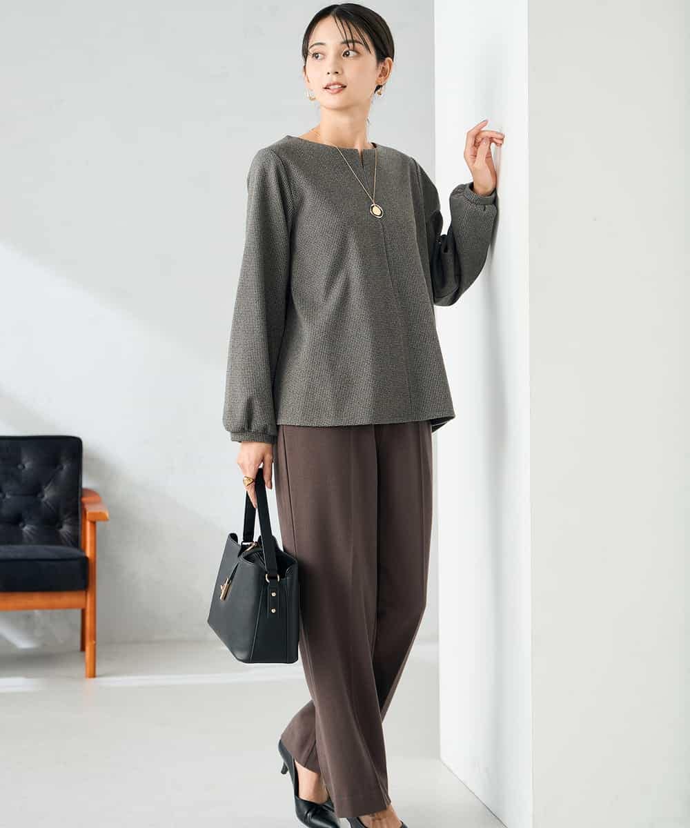 K2KBD45044 a.v.v(アー・ヴェ・ヴェ) 千鳥ジャガードトップス ブラウン