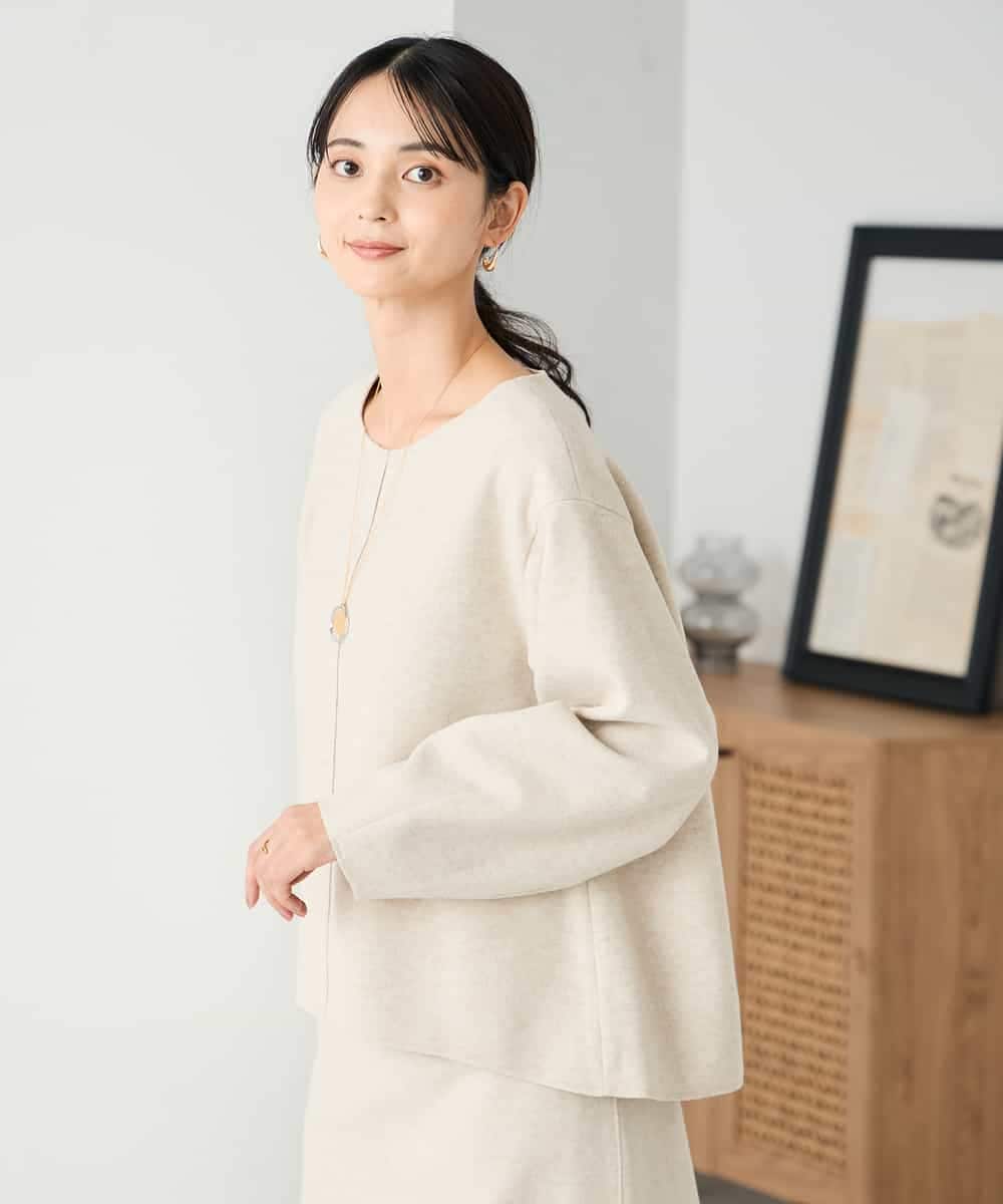 K2KBD48059 a.v.v(アー・ヴェ・ヴェ) 【洗える/ストレッチ 】ウールライクジャージプルオーバー ベージュ