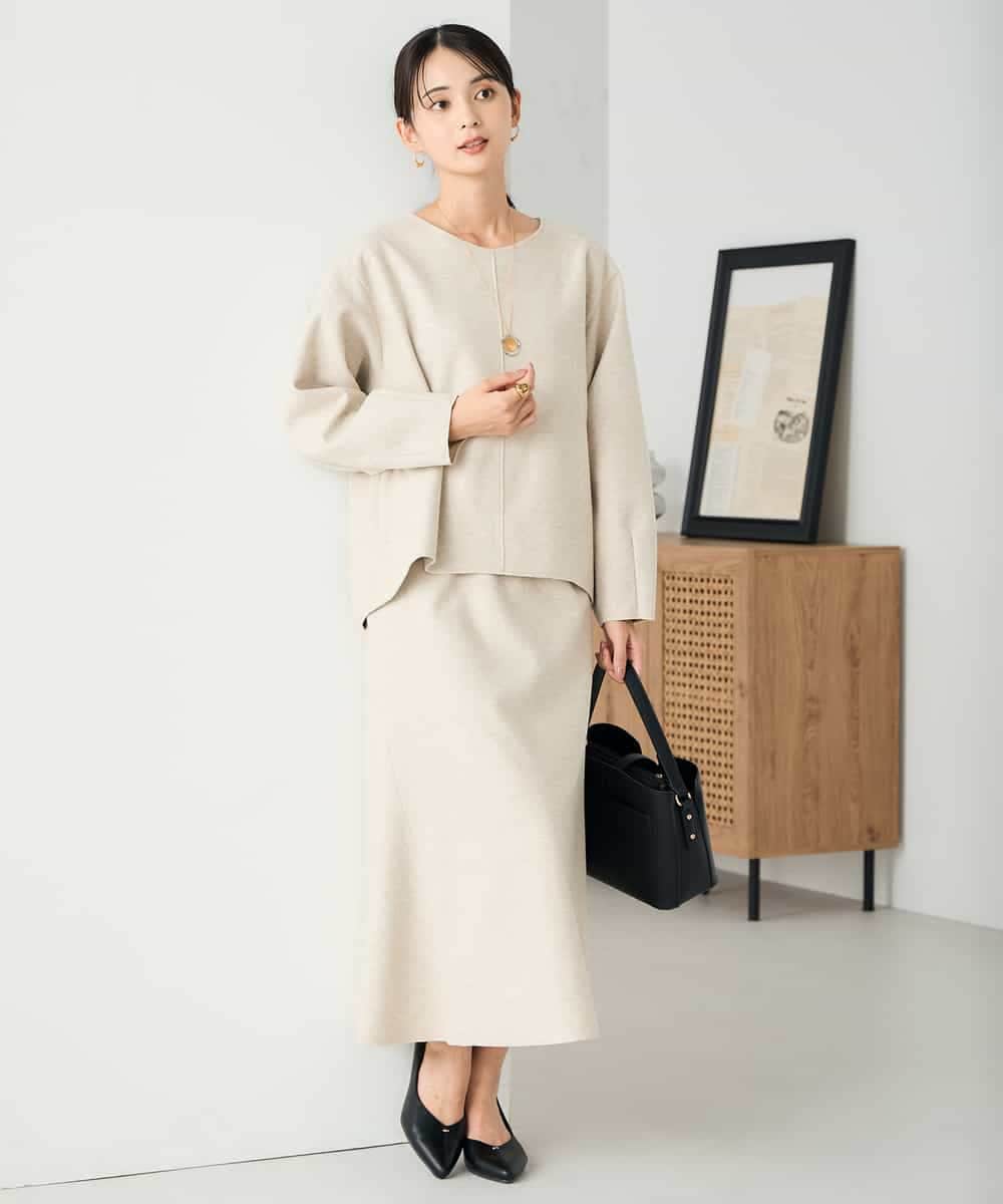 K2KBD48059 a.v.v(アー・ヴェ・ヴェ) 【洗える/ストレッチ 】ウールライクジャージプルオーバー ベージュ