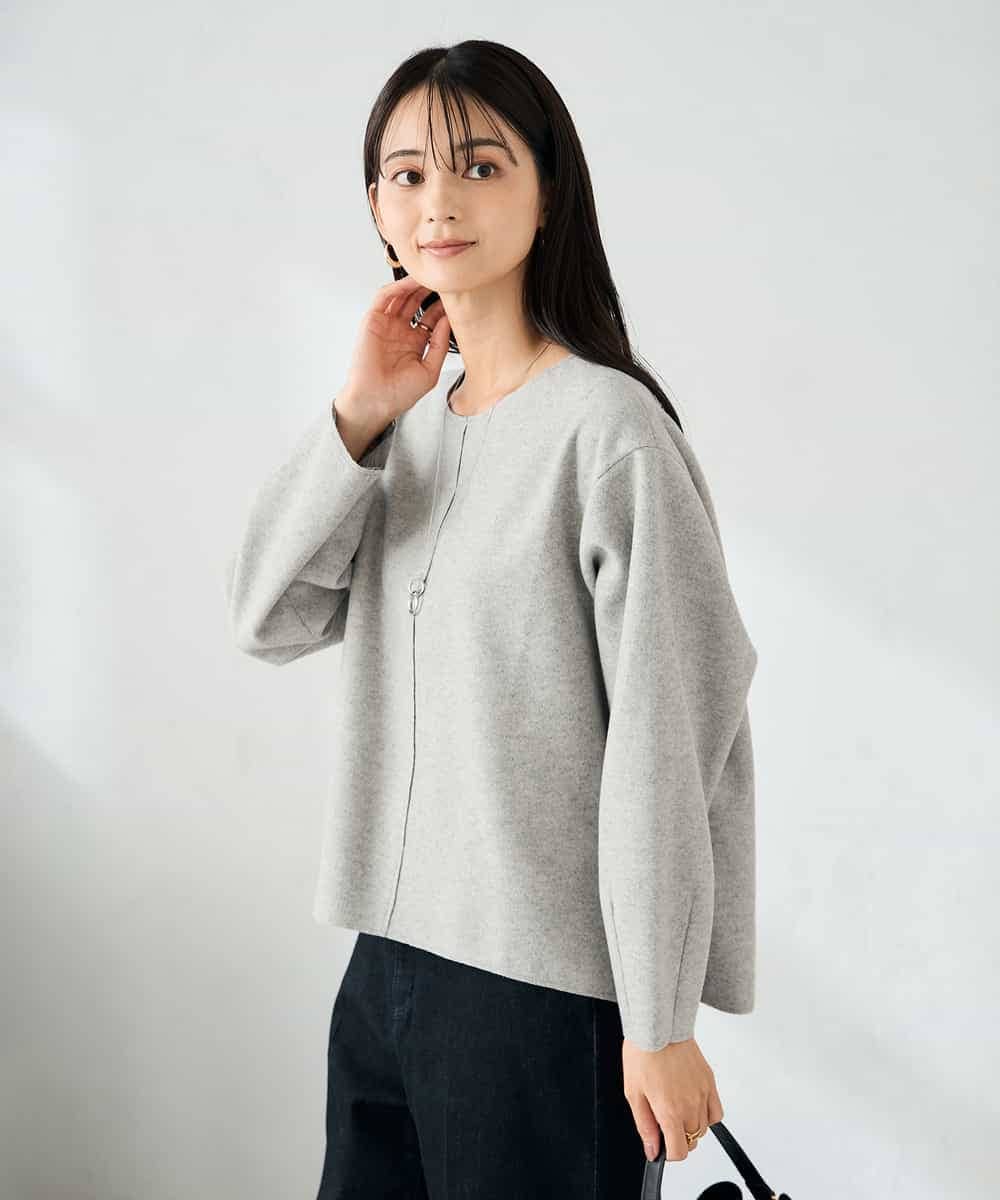 K2KBD48059 a.v.v(アー・ヴェ・ヴェ) 【洗える/ストレッチ 】ウールライクジャージプルオーバー ベージュ