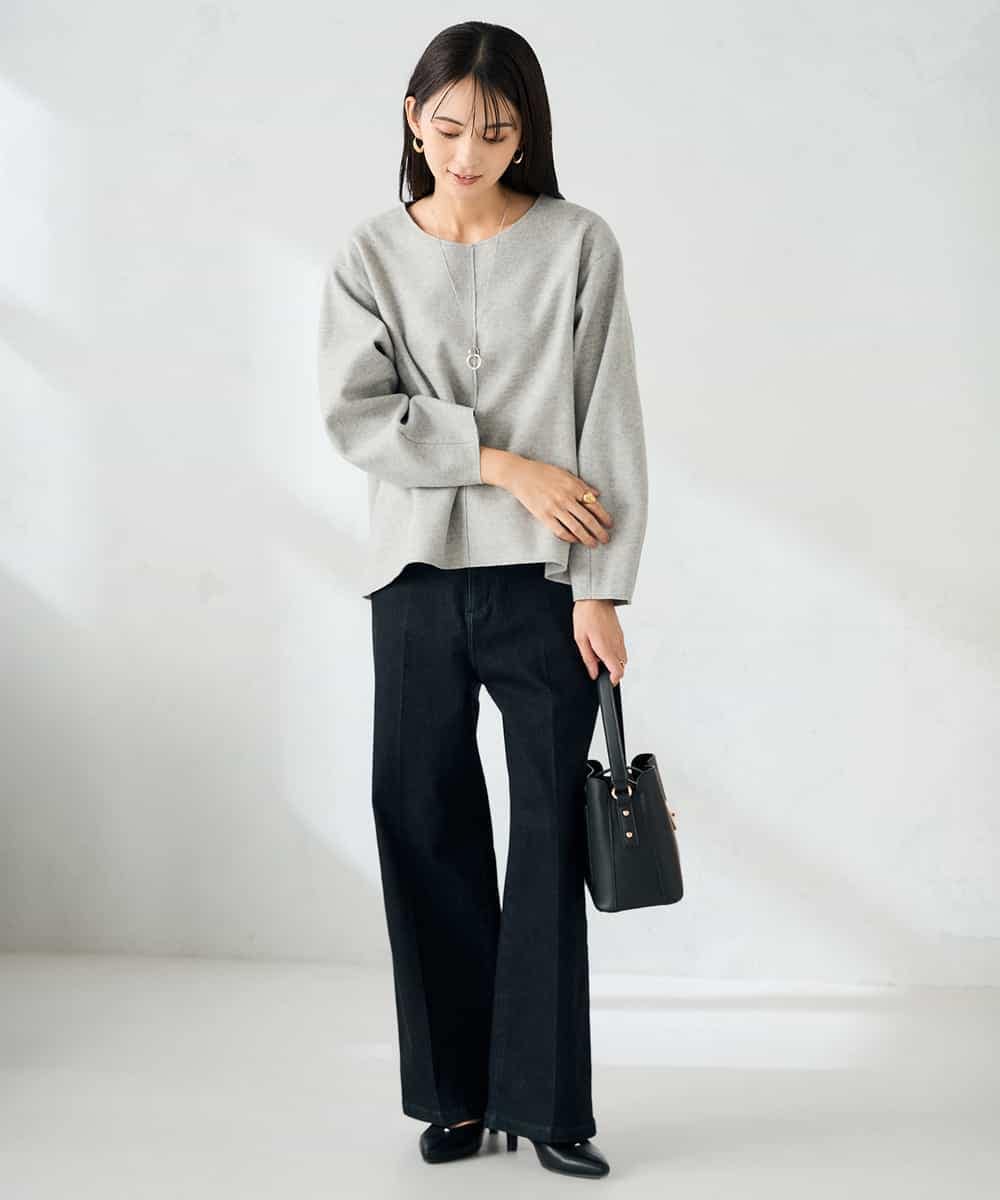 K2KBD48059 a.v.v(アー・ヴェ・ヴェ) 【洗える/ストレッチ 】ウールライクジャージプルオーバー ベージュ