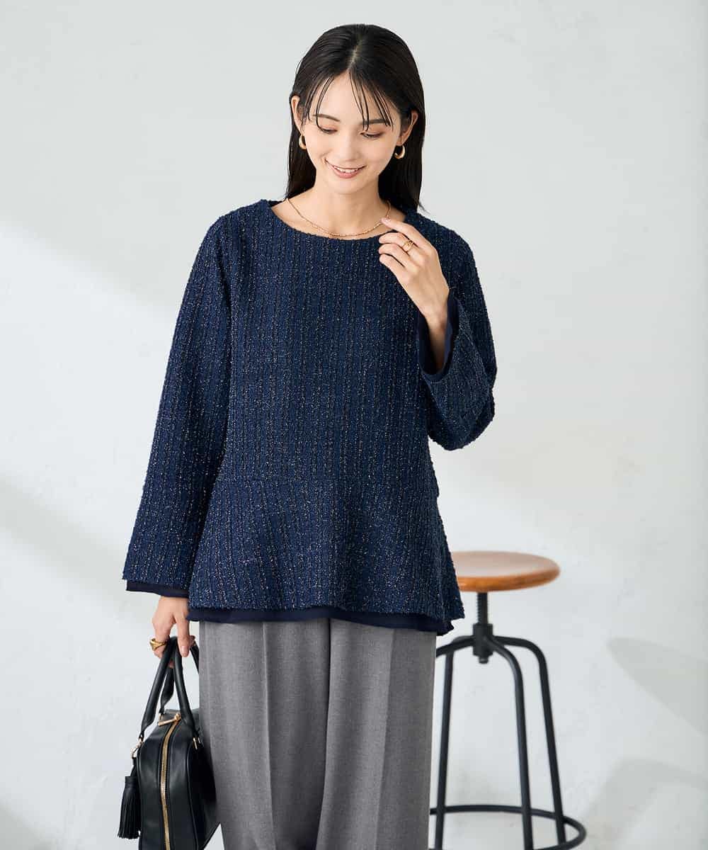 K2KBD50049 a.v.v(アー・ヴェ・ヴェ) ツイードペプラムトップス ネイビー