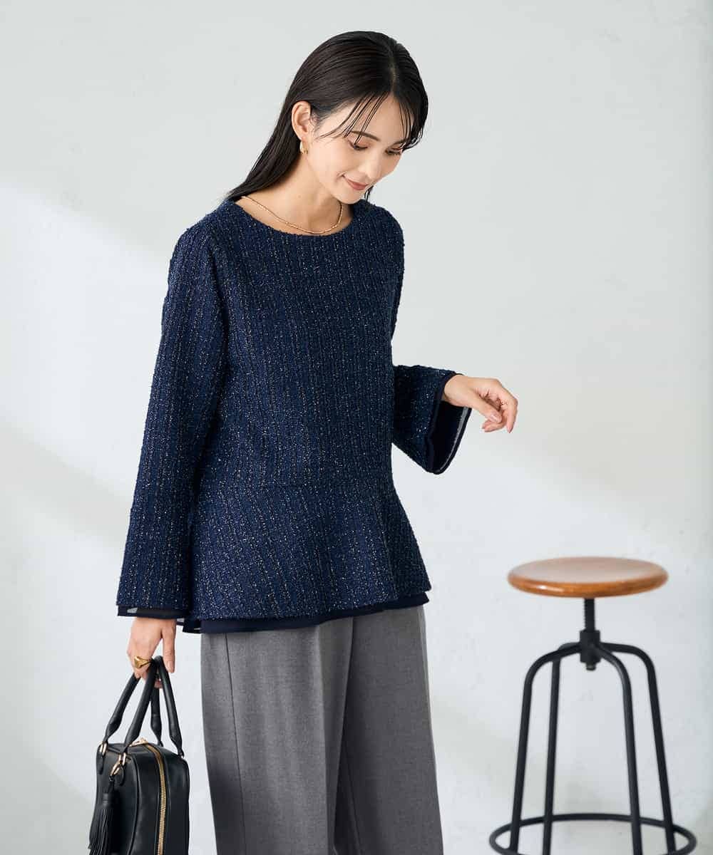 K2KBD50049 a.v.v(アー・ヴェ・ヴェ) ツイードペプラムトップス ネイビー