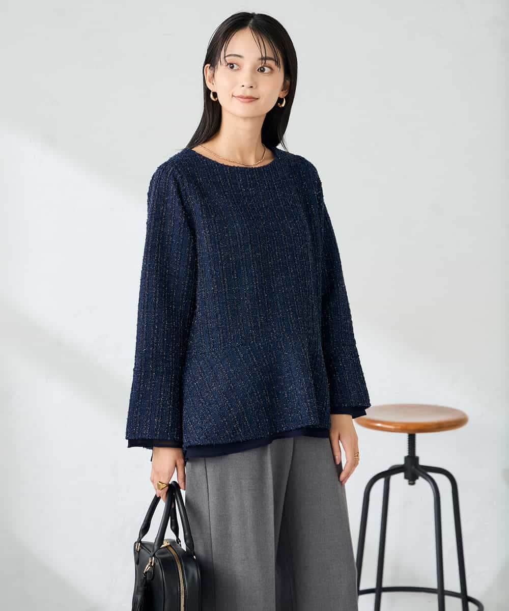 K2KBD50049 a.v.v(アー・ヴェ・ヴェ) ツイードペプラムトップス ネイビー