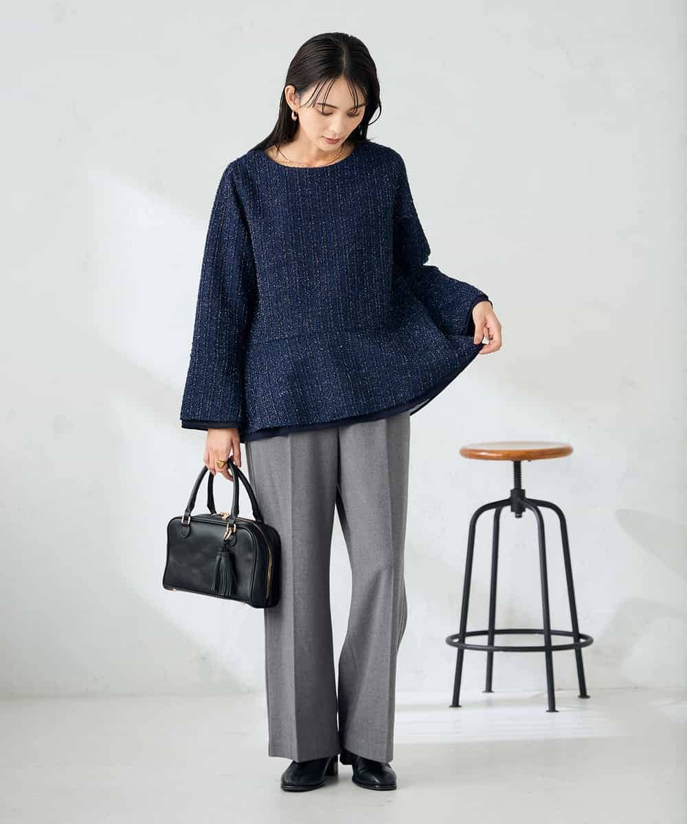 K2KBD50049 a.v.v(アー・ヴェ・ヴェ) ツイードペプラムトップス ネイビー