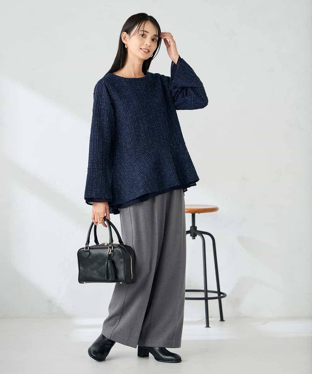 K2KBD50049 a.v.v(アー・ヴェ・ヴェ) ツイードペプラムトップス ネイビー