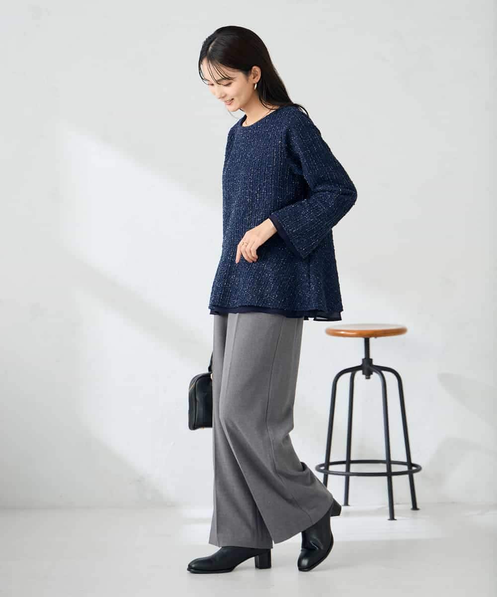K2KBD50049 a.v.v(アー・ヴェ・ヴェ) ツイードペプラムトップス ネイビー
