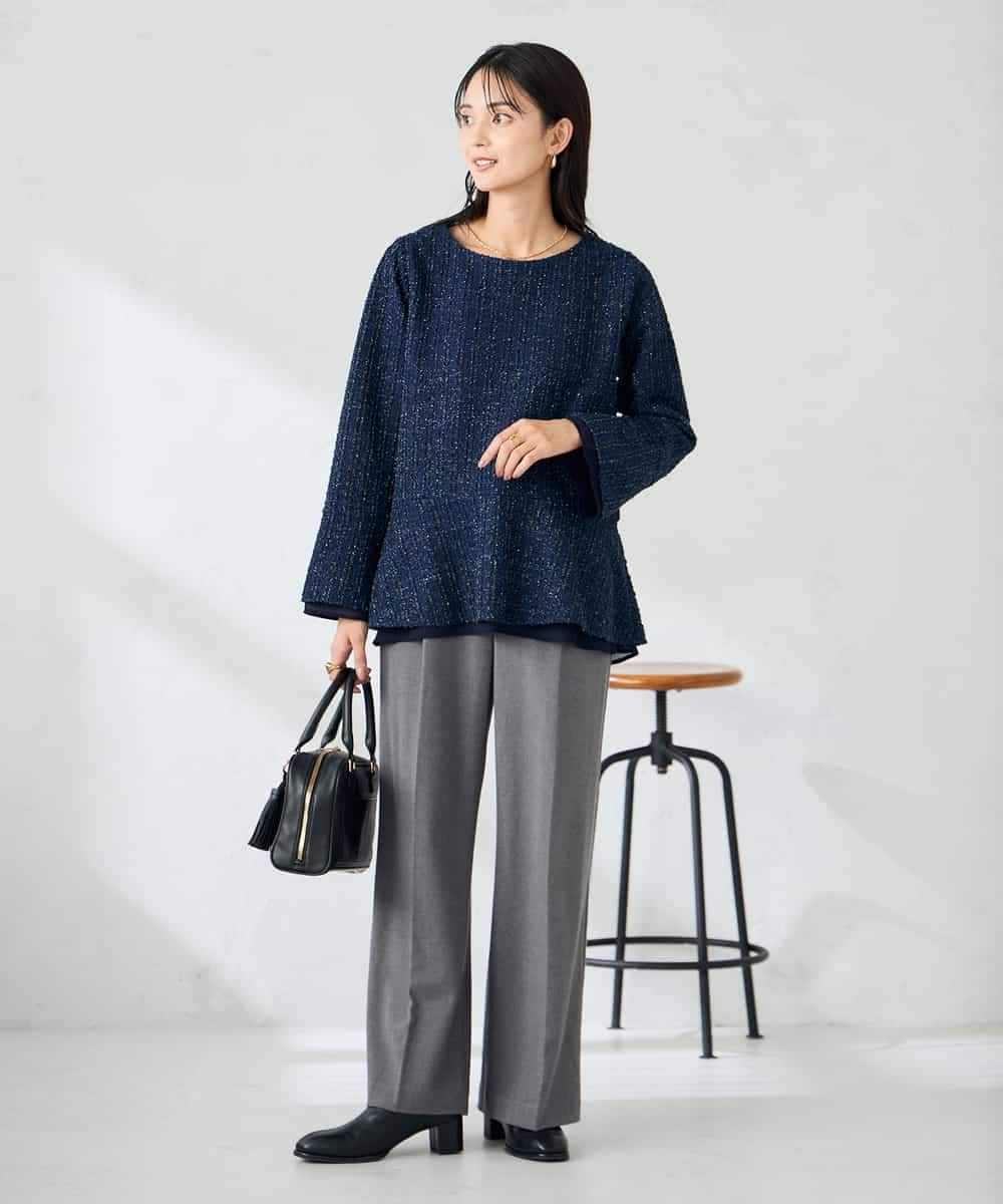 K2KBD50049 a.v.v(アー・ヴェ・ヴェ) ツイードペプラムトップス ネイビー