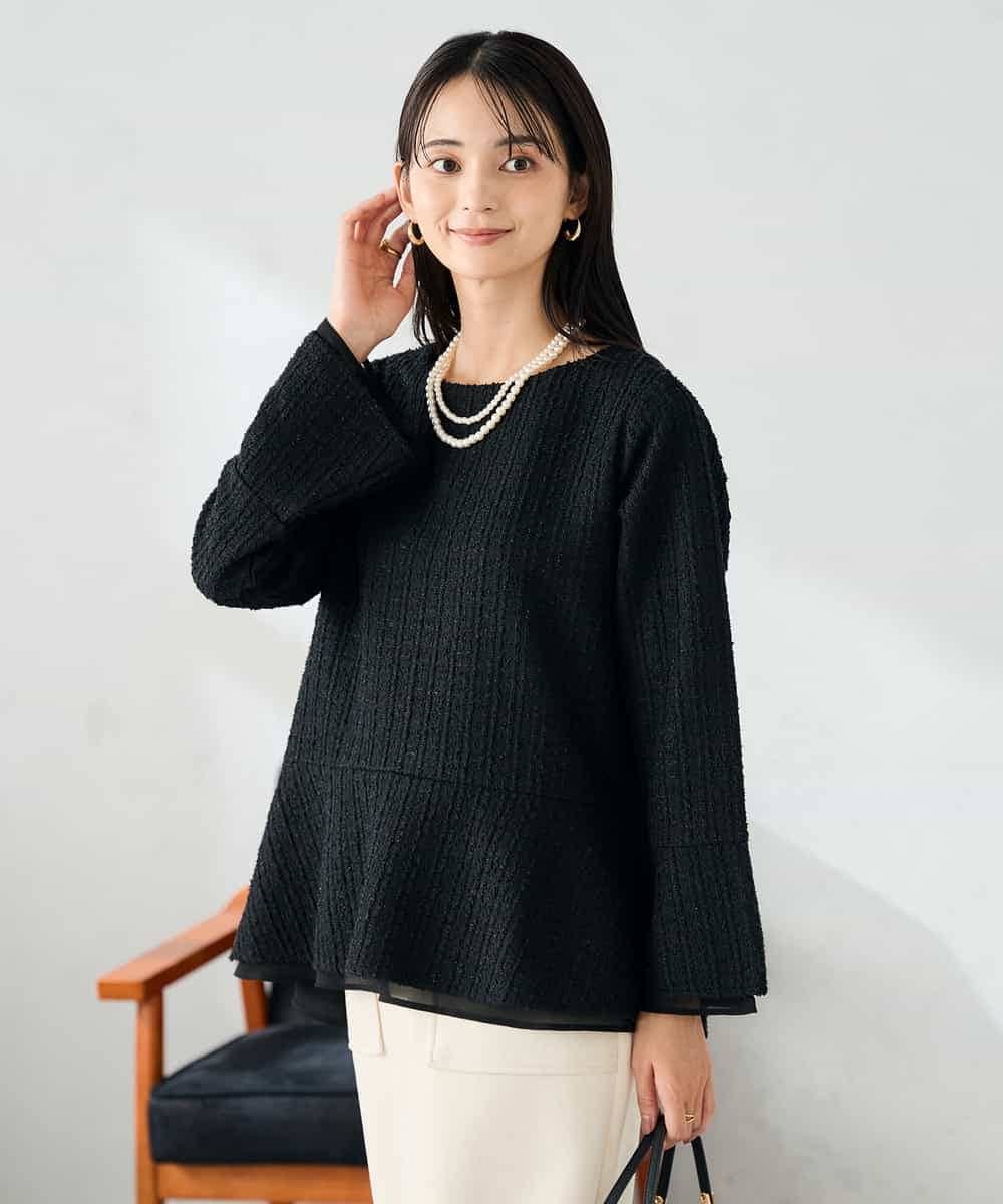 K2KBD50049 a.v.v(アー・ヴェ・ヴェ) ツイードペプラムトップス ネイビー