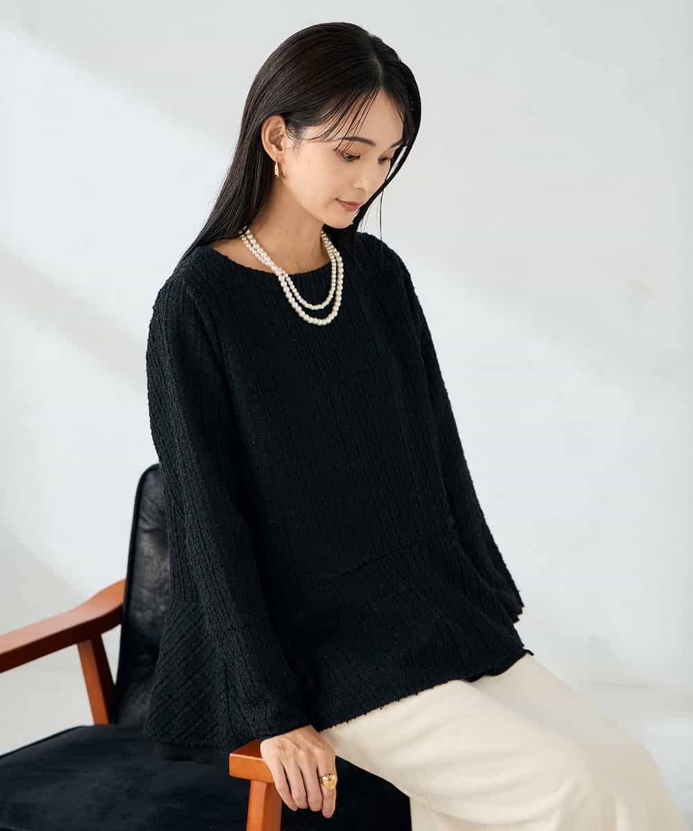 K2KBD50049 a.v.v(アー・ヴェ・ヴェ) ツイードペプラムトップス ネイビー