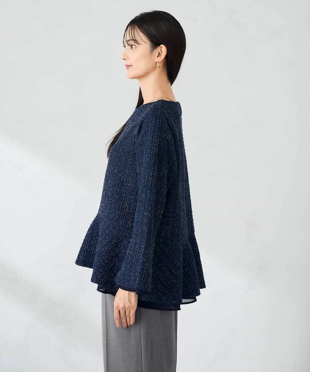 K2KBD50049 a.v.v(アー・ヴェ・ヴェ) ツイードペプラムトップス ネイビー