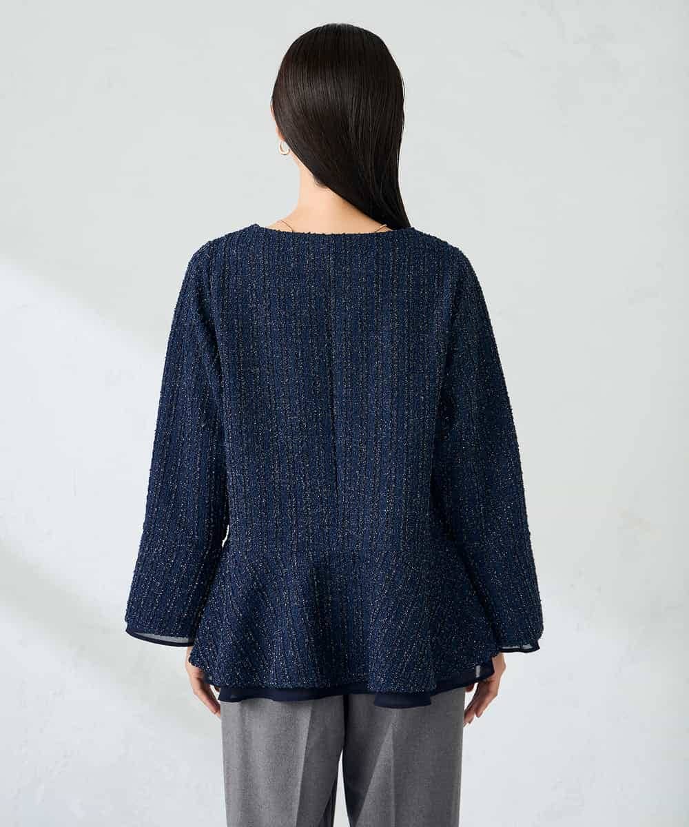 K2KBD50049 a.v.v(アー・ヴェ・ヴェ) ツイードペプラムトップス ネイビー
