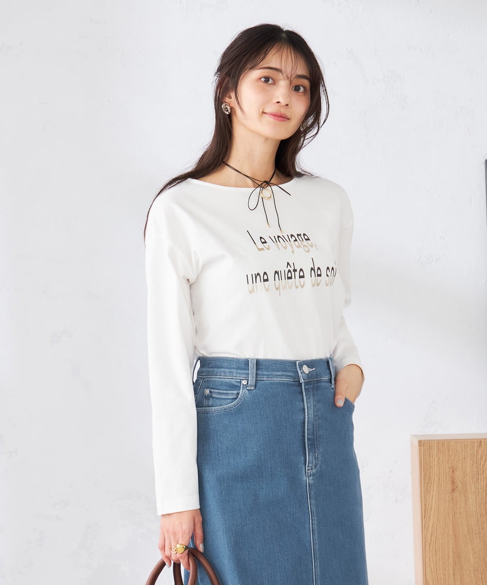 K2KED15034 a.v.v(アー・ヴェ・ヴェ) 【コットン100%】ロゴアソートロンT ホワイト（ゴールド箔プリント）