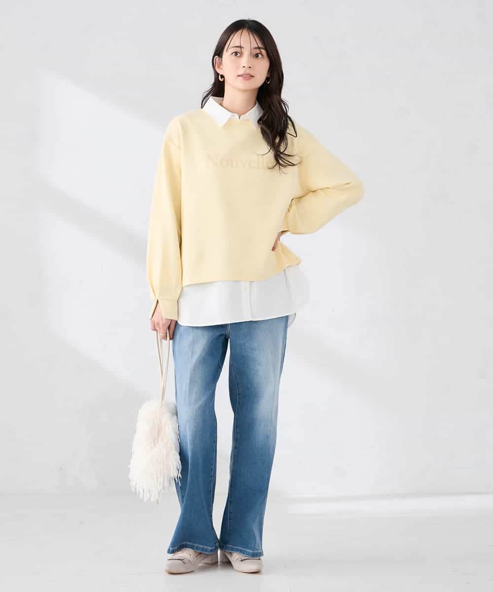 K2KED19039 a.v.v(アー・ヴェ・ヴェ) フロッキープリントプルオーバー ライトイエロー