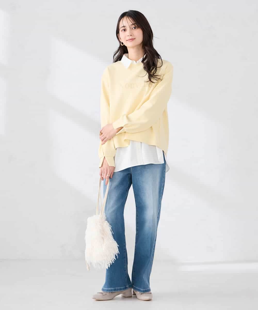 K2KED19039 a.v.v(アー・ヴェ・ヴェ) フロッキープリントプルオーバー ライトイエロー