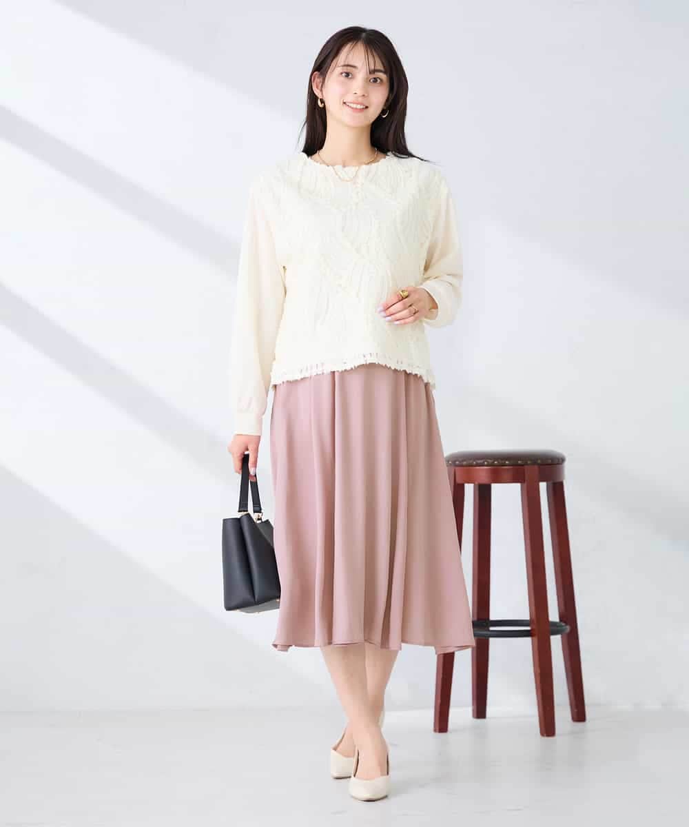 K2KFD03049 a.v.v(アー・ヴェ・ヴェ) コード刺繍チュールドッキングトップス アイボリー