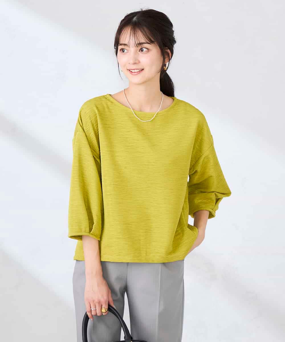 K2KFD13039 a.v.v(アー・ヴェ・ヴェ) キラキラリップル七分袖カットソー ライトイエロー