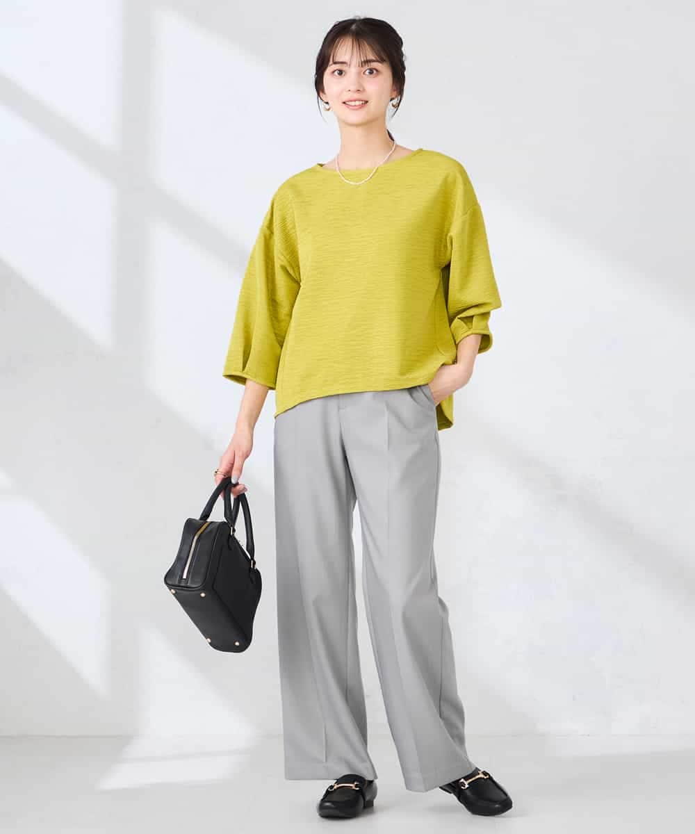 K2KFD13039 a.v.v(アー・ヴェ・ヴェ) キラキラリップル七分袖カットソー ライトイエロー