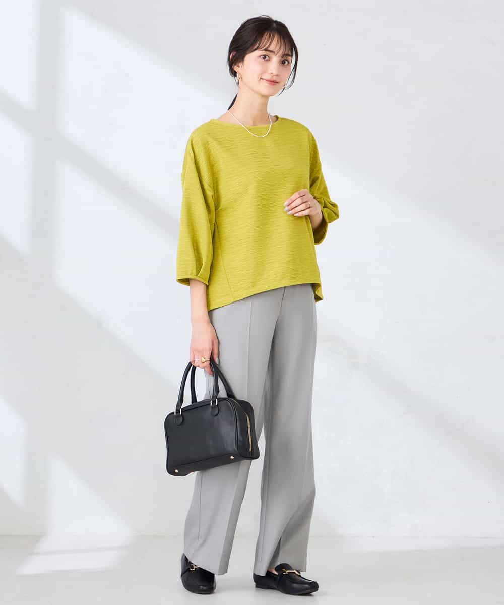 K2KFD13039 a.v.v(アー・ヴェ・ヴェ) キラキラリップル七分袖カットソー ライトイエロー