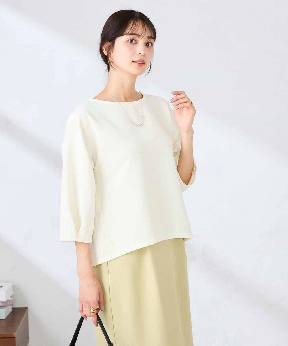 K2KFD13039 a.v.v(アー・ヴェ・ヴェ) キラキラリップル七分袖カットソー アイボリー