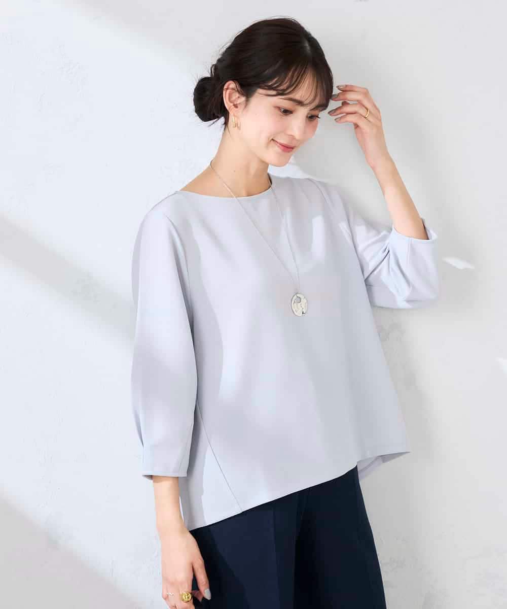 K2KFD18044 a.v.v(アー・ヴェ・ヴェ) 光沢リップル七分袖カットソー ライトブルー