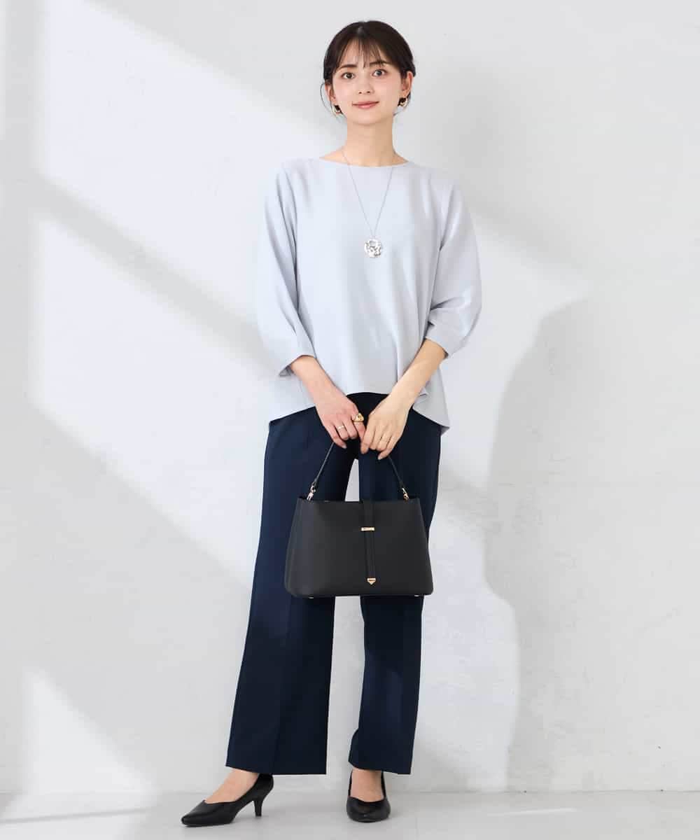 K2KFD18044 a.v.v(アー・ヴェ・ヴェ) 光沢リップル七分袖カットソー ライトブルー