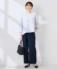 K2KFD18044 a.v.v(アー・ヴェ・ヴェ) 光沢リップル七分袖カットソー ライトブルー