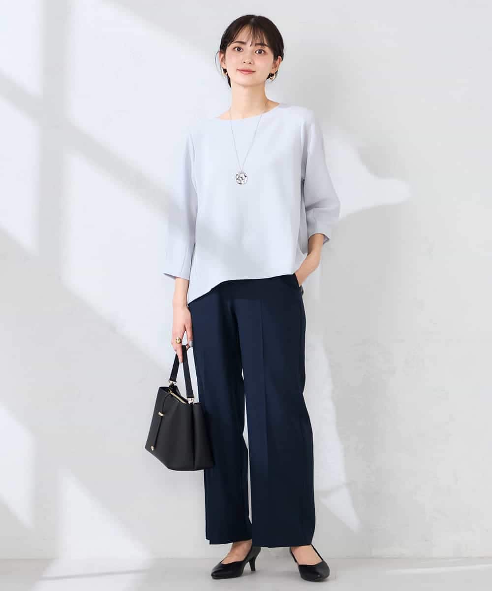 K2KFD18044 a.v.v(アー・ヴェ・ヴェ) 光沢リップル七分袖カットソー ライトブルー