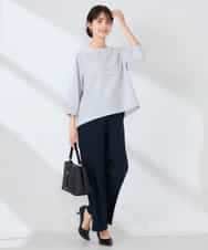 K2KFD18044 a.v.v(アー・ヴェ・ヴェ) 光沢リップル七分袖カットソー ライトブルー