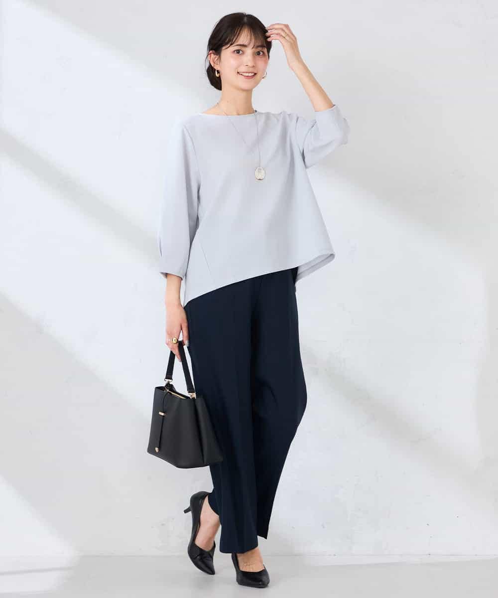 K2KFD18044 a.v.v(アー・ヴェ・ヴェ) 光沢リップル七分袖カットソー ライトブルー