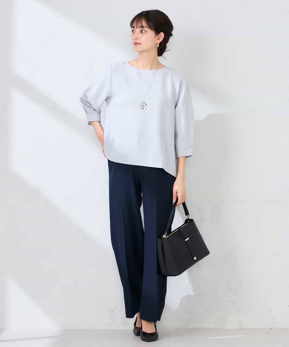 K2KFD18044 a.v.v(アー・ヴェ・ヴェ) 光沢リップル七分袖カットソー ライトブルー