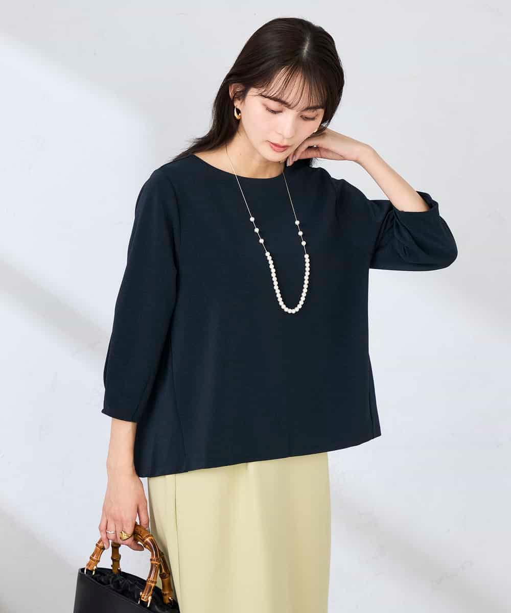 K2KFD18044 a.v.v(アー・ヴェ・ヴェ) 光沢リップル七分袖カットソー ライトブルー