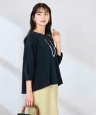 K2KFD18044 a.v.v(アー・ヴェ・ヴェ) 光沢リップル七分袖カットソー ライトブルー