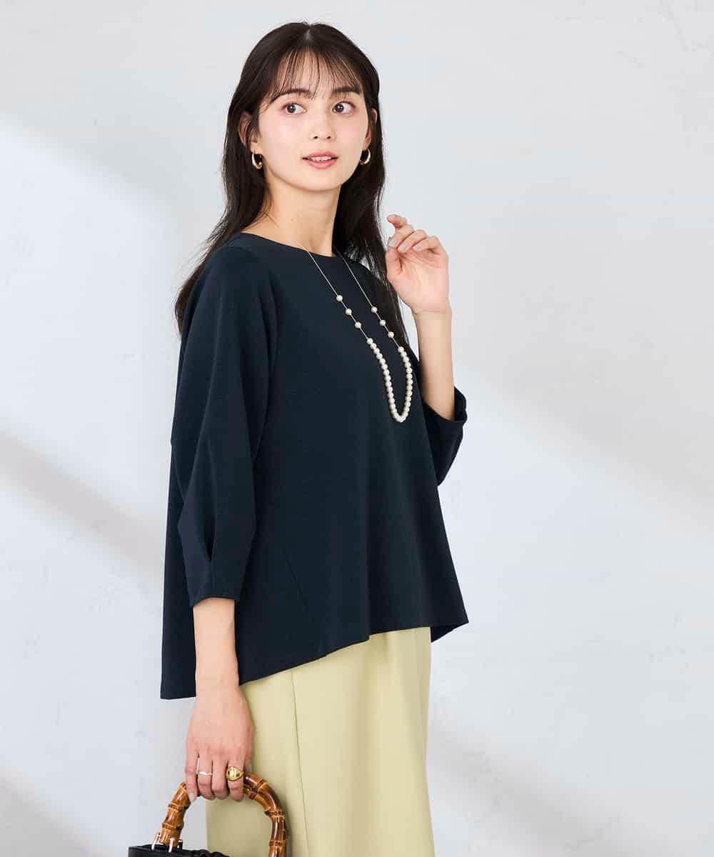 K2KFD18044 a.v.v(アー・ヴェ・ヴェ) 光沢リップル七分袖カットソー ライトブルー