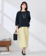 K2KFD18044 a.v.v(アー・ヴェ・ヴェ) 光沢リップル七分袖カットソー ライトブルー