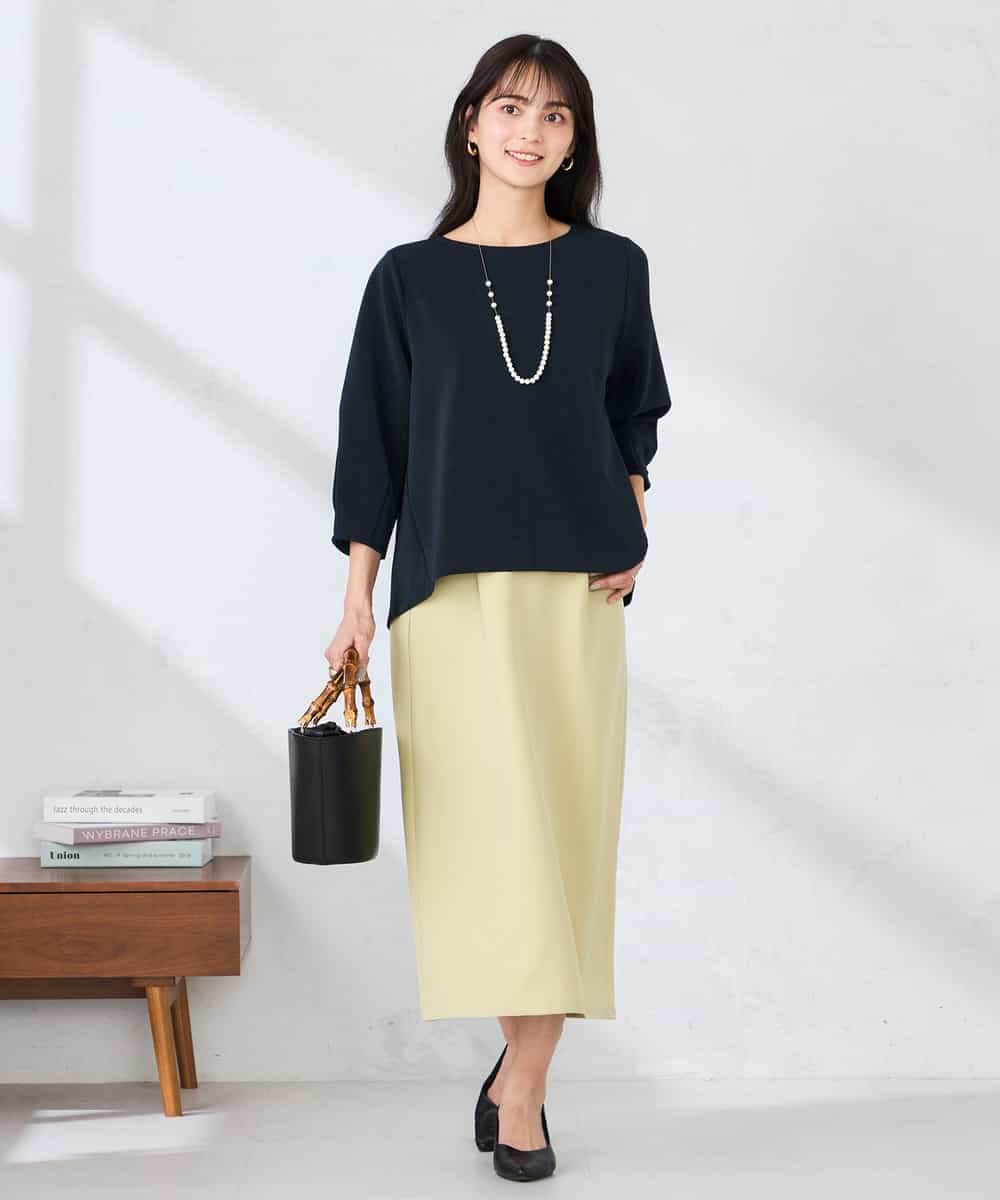 K2KFD18044 a.v.v(アー・ヴェ・ヴェ) 光沢リップル七分袖カットソー ライトブルー